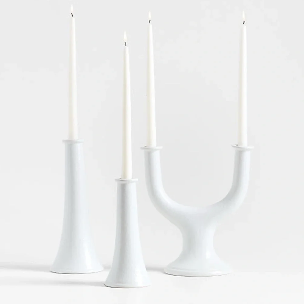 New! 🇮🇹✨🕯️Crate&Barrel White Ceramic Dual Candle Holder